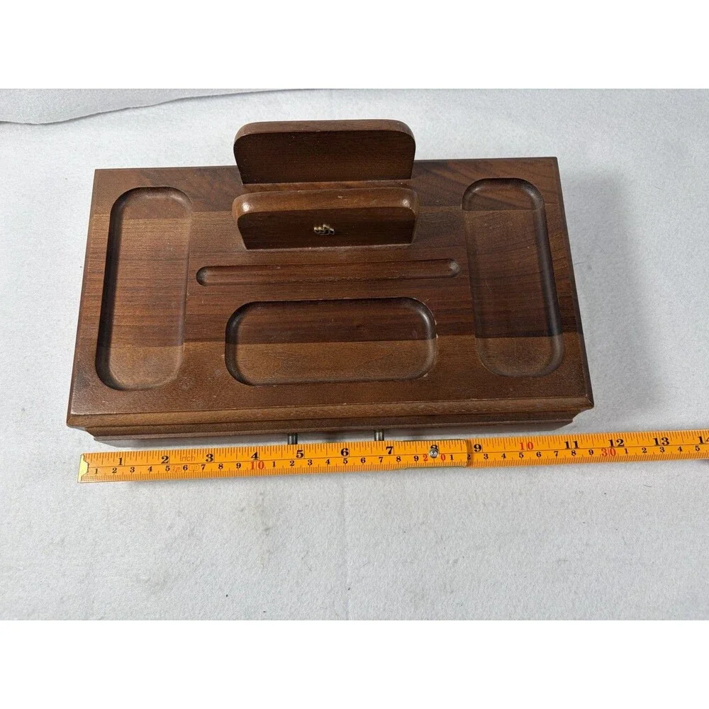 Vintage MCM Walnut Men’s Valet Box Dresser Organizer Orange Velvet Drawer